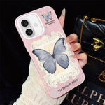 Custodia per telefono ibrida in PC e TPU con glitter e motivo a farfalla blu IMD, For iPhone 16 Pro, For iPhone 16 Plus, For iPhone 16, For iPhone 15 Pro Max, For iPhone 15 Pro, For iPhone 15 Plus