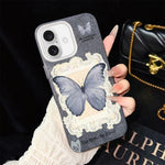 Custodia per telefono ibrida in PC e TPU con glitter e motivo a farfalla blu IMD, For iPhone 17e / 16e, For iPhone 17 Pro Max, For iPhone 17 Pro, For iPhone 17, For iPhone Air, For iPhone 16 Pro Max