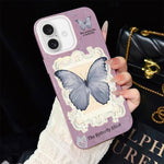 Custodia per telefono ibrida in PC e TPU con glitter e motivo a farfalla blu IMD, For iPhone 17e / 16e, For iPhone 17 Pro Max, For iPhone 17 Pro, For iPhone 17, For iPhone Air, For iPhone 16 Pro Max