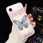 Custodia per telefono ibrida in PC e TPU con glitter e motivo a farfalla blu IMD, For iPhone 17e / 16e, For iPhone 17 Pro Max, For iPhone 17 Pro, For iPhone 17, For iPhone Air, For iPhone 16 Pro Max