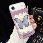Custodia per telefono ibrida in PC e TPU con glitter e motivo a farfalla blu IMD, For iPhone 17e / 16e, For iPhone 17 Pro Max, For iPhone 17 Pro, For iPhone 17, For iPhone Air, For iPhone 16 Pro Max