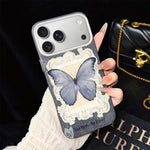 Custodia per telefono ibrida in PC e TPU con glitter e motivo a farfalla blu IMD, For iPhone 17e / 16e, For iPhone 17 Pro Max, For iPhone 17 Pro, For iPhone 17, For iPhone Air, For iPhone 16 Pro Max