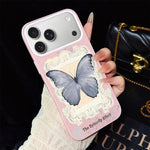 Custodia per telefono ibrida in PC e TPU con glitter e motivo a farfalla blu IMD, For iPhone 17e / 16e, For iPhone 17 Pro Max, For iPhone 17 Pro, For iPhone 17, For iPhone Air, For iPhone 16 Pro Max
