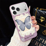 Custodia per telefono ibrida in PC e TPU con glitter e motivo a farfalla blu IMD, For iPhone 17e / 16e, For iPhone 17 Pro Max, For iPhone 17 Pro, For iPhone 17, For iPhone Air, For iPhone 16 Pro Max