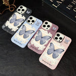 Custodia per telefono ibrida in PC e TPU con glitter e motivo a farfalla blu IMD, For iPhone 15, For iPhone 14 Plus, For iPhone 14, For iPhone 14 Pro, For iPhone 14 Pro Max, For iPhone SE 2022 / SE 2020