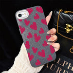 Custodia per telefono ibrida in PC e TPU con motivo a cuori rosso rosa e glitter IMD, For iPhone 8 Plus / 7 Plus, For iPhone 6 Plus / 6s Plus, For iPhone 6 / 6s