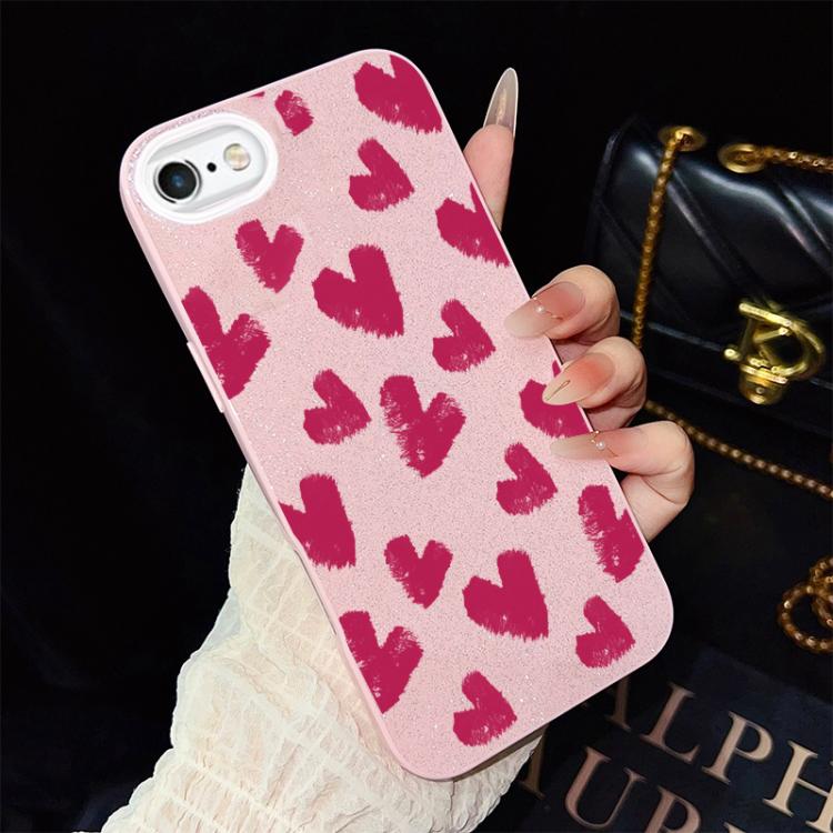 Custodia per telefono ibrida in PC e TPU con motivo a cuori rosso rosa e glitter IMD, For iPhone 8 Plus / 7 Plus, For iPhone 6 Plus / 6s Plus, For iPhone 6 / 6s