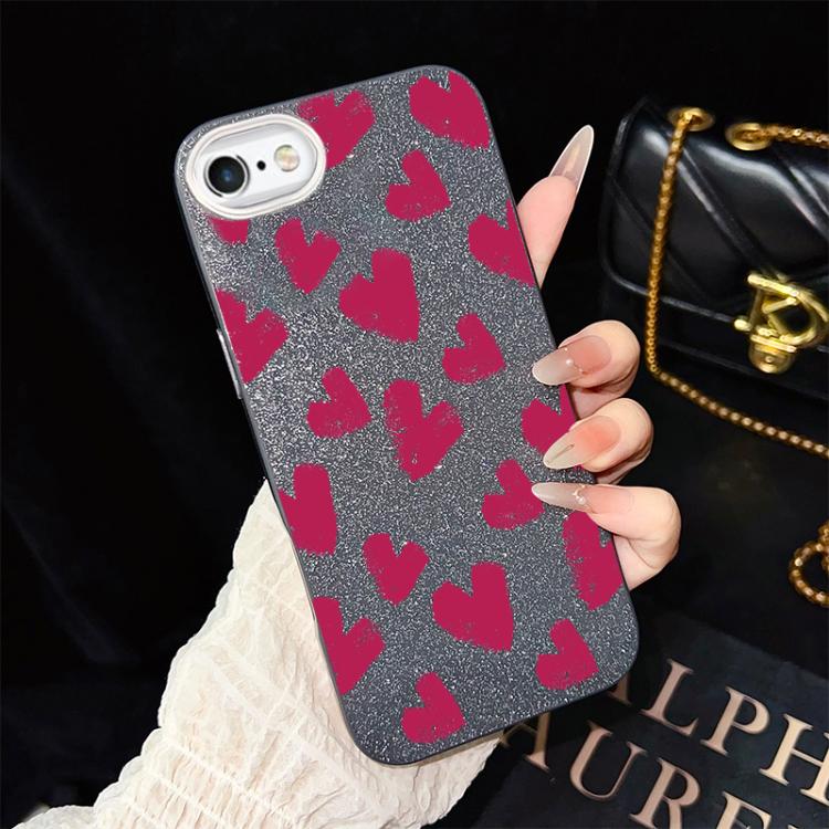 Custodia per telefono ibrida in PC e TPU con motivo a cuori rosso rosa e glitter IMD, For iPhone 8 Plus / 7 Plus, For iPhone 6 Plus / 6s Plus, For iPhone 6 / 6s