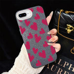 Custodia per telefono ibrida in PC e TPU con motivo a cuori rosso rosa e glitter IMD, For iPhone 8 Plus / 7 Plus, For iPhone 6 Plus / 6s Plus, For iPhone 6 / 6s