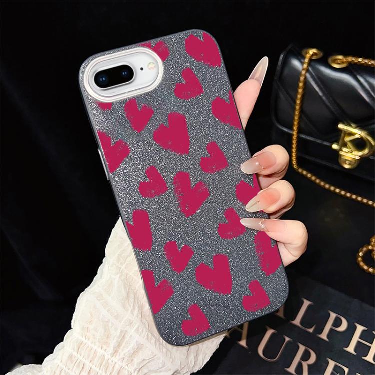 Custodia per telefono ibrida in PC e TPU con motivo a cuori rosso rosa e glitter IMD, For iPhone 8 Plus / 7 Plus, For iPhone 6 Plus / 6s Plus, For iPhone 6 / 6s