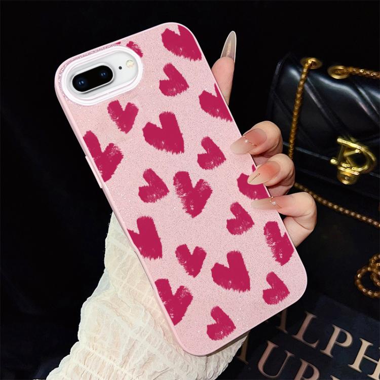 Custodia per telefono ibrida in PC e TPU con motivo a cuori rosso rosa e glitter IMD, For iPhone 8 Plus / 7 Plus, For iPhone 6 Plus / 6s Plus, For iPhone 6 / 6s