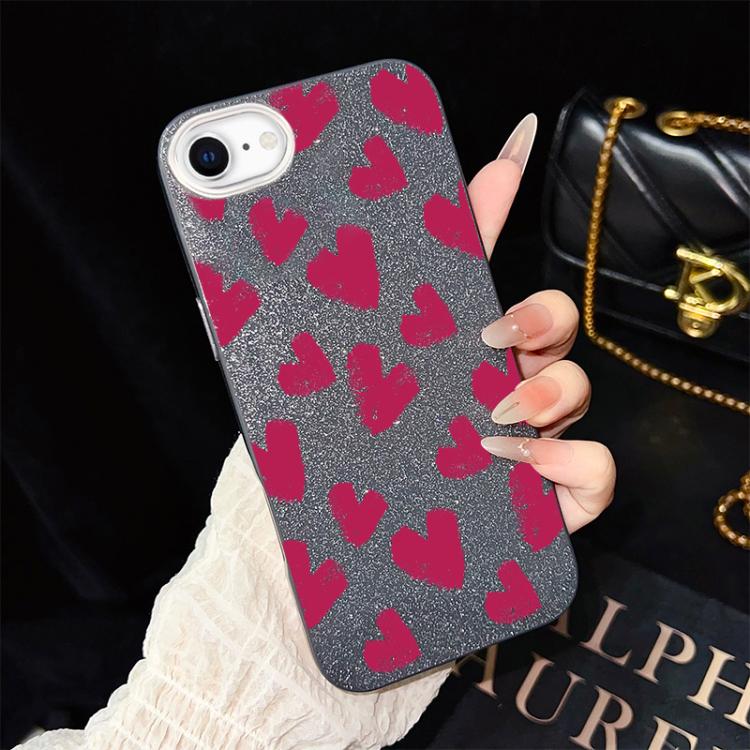 Custodia per telefono ibrida in PC e TPU con motivo a cuori rosso rosa e glitter IMD, For iPhone 15, For iPhone 14 Plus, For iPhone 14, For iPhone 14 Pro, For iPhone 14 Pro Max, For iPhone SE 2022 / SE 2020
