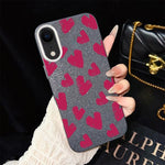 Custodia per telefono ibrida in PC e TPU con motivo a cuori rosso rosa e glitter IMD, For iPhone 11 Pro Max, For iPhone 11, For iPhone 11 Pro, For iPhone XS / X, For iPhone XR, For iPhone XS Max
