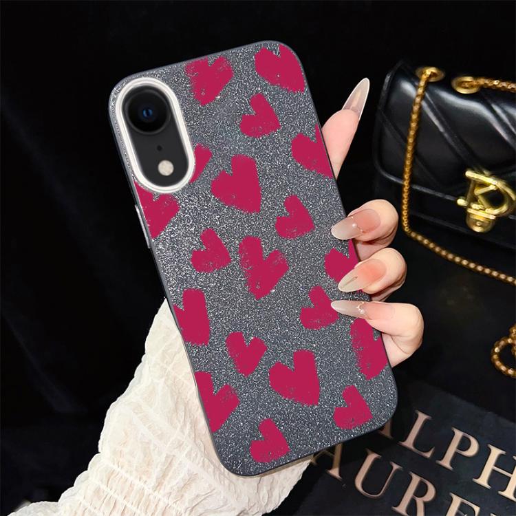 Custodia per telefono ibrida in PC e TPU con motivo a cuori rosso rosa e glitter IMD, For iPhone 11 Pro Max, For iPhone 11, For iPhone 11 Pro, For iPhone XS / X, For iPhone XR, For iPhone XS Max