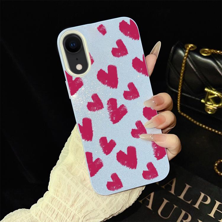 Custodia per telefono ibrida in PC e TPU con motivo a cuori rosso rosa e glitter IMD, For iPhone 11 Pro Max, For iPhone 11, For iPhone 11 Pro, For iPhone XS / X, For iPhone XR, For iPhone XS Max