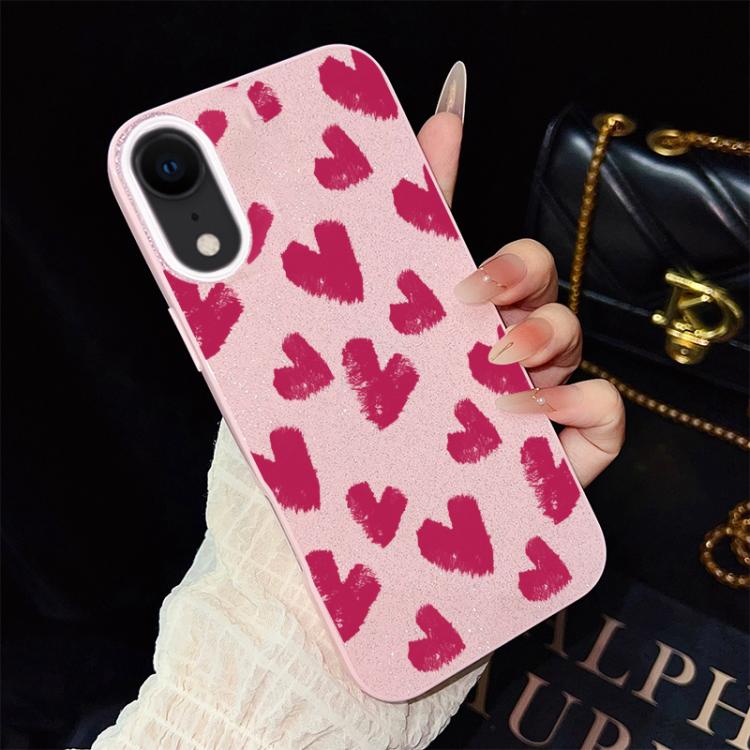 Custodia per telefono ibrida in PC e TPU con motivo a cuori rosso rosa e glitter IMD, For iPhone 11 Pro Max, For iPhone 11, For iPhone 11 Pro, For iPhone XS / X, For iPhone XR, For iPhone XS Max