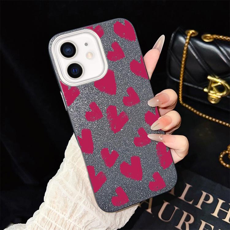 Custodia per telefono ibrida in PC e TPU con motivo a cuori rosso rosa e glitter IMD, For iPhone 11 Pro Max, For iPhone 11, For iPhone 11 Pro, For iPhone XS / X, For iPhone XR, For iPhone XS Max