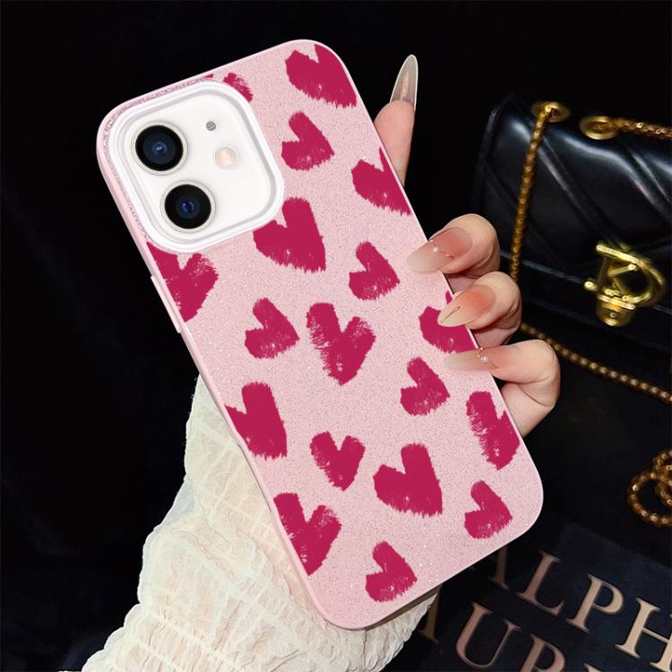 Custodia per telefono ibrida in PC e TPU con motivo a cuori rosso rosa e glitter IMD, For iPhone 11 Pro Max, For iPhone 11, For iPhone 11 Pro, For iPhone XS / X, For iPhone XR, For iPhone XS Max