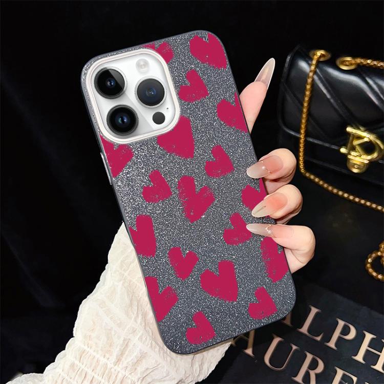 Custodia per telefono ibrida in PC e TPU con motivo a cuori rosso rosa e glitter IMD, For iPhone 13 Pro Max, For iPhone 13 Pro, For iPhone 13, For iPhone 12, For iPhone 12 Pro Max, For iPhone 12 Pro