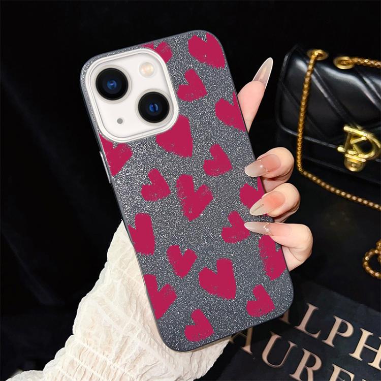 Custodia per telefono ibrida in PC e TPU con motivo a cuori rosso rosa e glitter IMD, For iPhone 13 Pro Max, For iPhone 13 Pro, For iPhone 13, For iPhone 12, For iPhone 12 Pro Max, For iPhone 12 Pro