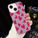 Custodia per telefono ibrida in PC e TPU con motivo a cuori rosso rosa e glitter IMD, For iPhone 13 Pro Max, For iPhone 13 Pro, For iPhone 13, For iPhone 12, For iPhone 12 Pro Max, For iPhone 12 Pro