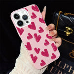 Custodia per telefono ibrida in PC e TPU con motivo a cuori rosso rosa e glitter IMD, For iPhone 13 Pro Max, For iPhone 13 Pro, For iPhone 13, For iPhone 12, For iPhone 12 Pro Max, For iPhone 12 Pro