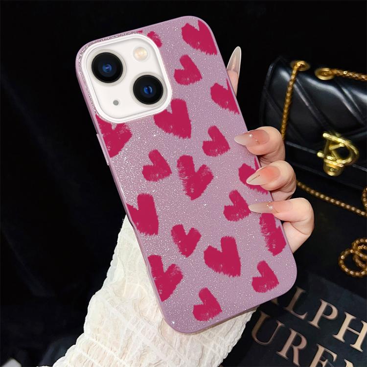 Custodia per telefono ibrida in PC e TPU con motivo a cuori rosso rosa e glitter IMD, For iPhone 15, For iPhone 14 Plus, For iPhone 14, For iPhone 14 Pro, For iPhone 14 Pro Max, For iPhone SE 2022 / SE 2020