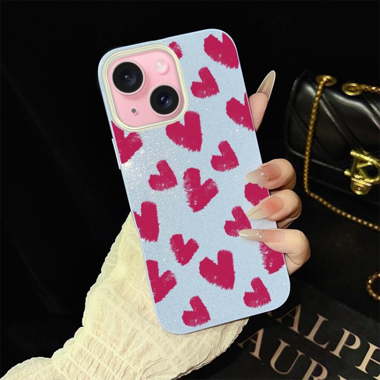 Custodia per telefono ibrida in PC e TPU con motivo a cuori rosso rosa e glitter IMD, For iPhone 15, For iPhone 14 Plus, For iPhone 14, For iPhone 14 Pro, For iPhone 14 Pro Max, For iPhone SE 2022 / SE 2020