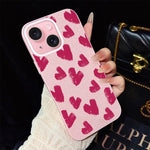 Custodia per telefono ibrida in PC e TPU con motivo a cuori rosso rosa e glitter IMD, For iPhone 15, For iPhone 14 Plus, For iPhone 14, For iPhone 14 Pro, For iPhone 14 Pro Max, For iPhone SE 2022 / SE 2020