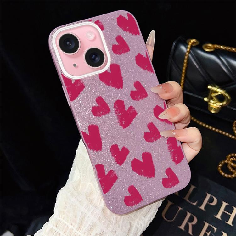 Custodia per telefono ibrida in PC e TPU con motivo a cuori rosso rosa e glitter IMD, For iPhone 15, For iPhone 14 Plus, For iPhone 14, For iPhone 14 Pro, For iPhone 14 Pro Max, For iPhone SE 2022 / SE 2020