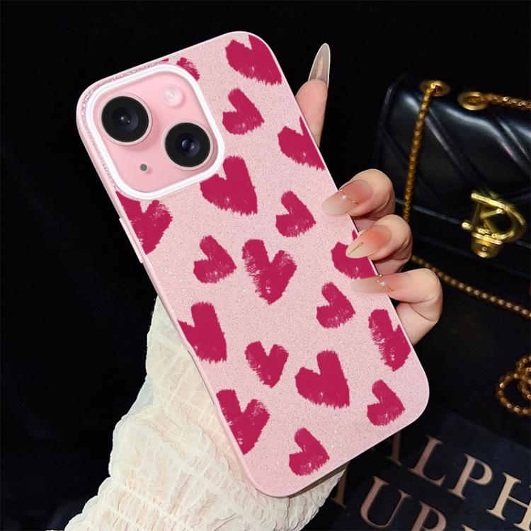 Custodia per telefono ibrida in PC e TPU con motivo a cuori rosso rosa e glitter IMD, For iPhone 16 Pro, For iPhone 16 Plus, For iPhone 16, For iPhone 15 Pro Max, For iPhone 15 Pro, For iPhone 15 Plus