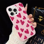 Custodia per telefono ibrida in PC e TPU con motivo a cuori rosso rosa e glitter IMD, For iPhone 16 Pro, For iPhone 16 Plus, For iPhone 16, For iPhone 15 Pro Max, For iPhone 15 Pro, For iPhone 15 Plus