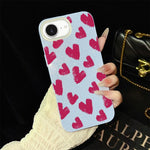 Custodia per telefono ibrida in PC e TPU con motivo a cuori rosso rosa e glitter IMD, For iPhone 17e / 16e, For iPhone 17 Pro Max, For iPhone 17 Pro, For iPhone 17, For iPhone Air, For iPhone 16 Pro Max