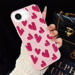 Custodia per telefono ibrida in PC e TPU con motivo a cuori rosso rosa e glitter IMD, For iPhone 17e / 16e, For iPhone 17 Pro Max, For iPhone 17 Pro, For iPhone 17, For iPhone Air, For iPhone 16 Pro Max