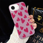 Custodia per telefono ibrida in PC e TPU con motivo a cuori rosso rosa e glitter IMD, For iPhone 17e / 16e, For iPhone 17 Pro Max, For iPhone 17 Pro, For iPhone 17, For iPhone Air, For iPhone 16 Pro Max