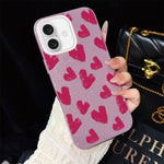 Custodia per telefono ibrida in PC e TPU con motivo a cuori rosso rosa e glitter IMD, For iPhone 17e / 16e, For iPhone 17 Pro Max, For iPhone 17 Pro, For iPhone 17, For iPhone Air, For iPhone 16 Pro Max