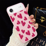 Custodia per telefono ibrida in PC e TPU con motivo a cuori rosso rosa e glitter IMD, For iPhone 17e / 16e, For iPhone 17 Pro Max, For iPhone 17 Pro, For iPhone 17, For iPhone Air, For iPhone 16 Pro Max