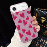Custodia per telefono ibrida in PC e TPU con motivo a cuori rosso rosa e glitter IMD, For iPhone 17e / 16e, For iPhone 17 Pro Max, For iPhone 17 Pro, For iPhone 17, For iPhone Air, For iPhone 16 Pro Max