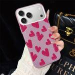Custodia per telefono ibrida in PC e TPU con motivo a cuori rosso rosa e glitter IMD, For iPhone 17e / 16e, For iPhone 17 Pro Max, For iPhone 17 Pro, For iPhone 17, For iPhone Air, For iPhone 16 Pro Max