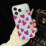 Custodia per telefono ibrida in PC e TPU con motivo a cuori rosso rosa e glitter IMD, For iPhone 17e / 16e, For iPhone 17 Pro Max, For iPhone 17 Pro, For iPhone 17, For iPhone Air, For iPhone 16 Pro Max
