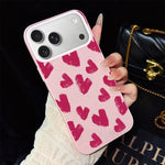 Custodia per telefono ibrida in PC e TPU con motivo a cuori rosso rosa e glitter IMD, For iPhone 17e / 16e, For iPhone 17 Pro Max, For iPhone 17 Pro, For iPhone 17, For iPhone Air, For iPhone 16 Pro Max
