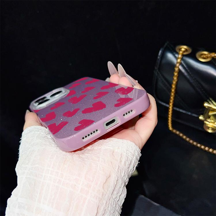 Custodia per telefono ibrida in PC e TPU con motivo a cuori rosso rosa e glitter IMD, For iPhone 11 Pro Max, For iPhone 11, For iPhone 11 Pro, For iPhone XS / X, For iPhone XR, For iPhone XS Max