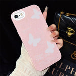 Custodia per telefono ibrida in PC e TPU con motivo a farfalle bianche e glitter IMD., For iPhone 8 Plus / 7 Plus, For iPhone 6 Plus / 6s Plus, For iPhone 6 / 6s