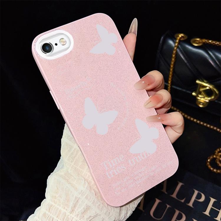 Custodia per telefono ibrida in PC e TPU con motivo a farfalle bianche e glitter IMD., For iPhone 8 Plus / 7 Plus, For iPhone 6 Plus / 6s Plus, For iPhone 6 / 6s