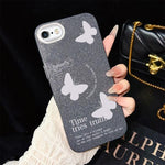 Custodia per telefono ibrida in PC e TPU con motivo a farfalle bianche e glitter IMD., For iPhone 8 Plus / 7 Plus, For iPhone 6 Plus / 6s Plus, For iPhone 6 / 6s