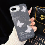 Custodia per telefono ibrida in PC e TPU con motivo a farfalle bianche e glitter IMD., For iPhone 8 Plus / 7 Plus, For iPhone 6 Plus / 6s Plus, For iPhone 6 / 6s