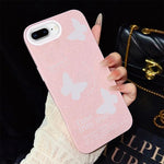 Custodia per telefono ibrida in PC e TPU con motivo a farfalle bianche e glitter IMD., For iPhone 8 Plus / 7 Plus, For iPhone 6 Plus / 6s Plus, For iPhone 6 / 6s