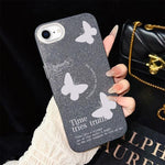 Custodia per telefono ibrida in PC e TPU con motivo a farfalle bianche e glitter IMD., For iPhone 15, For iPhone 14 Plus, For iPhone 14, For iPhone 14 Pro, For iPhone 14 Pro Max, For iPhone SE 2022 / SE 2020
