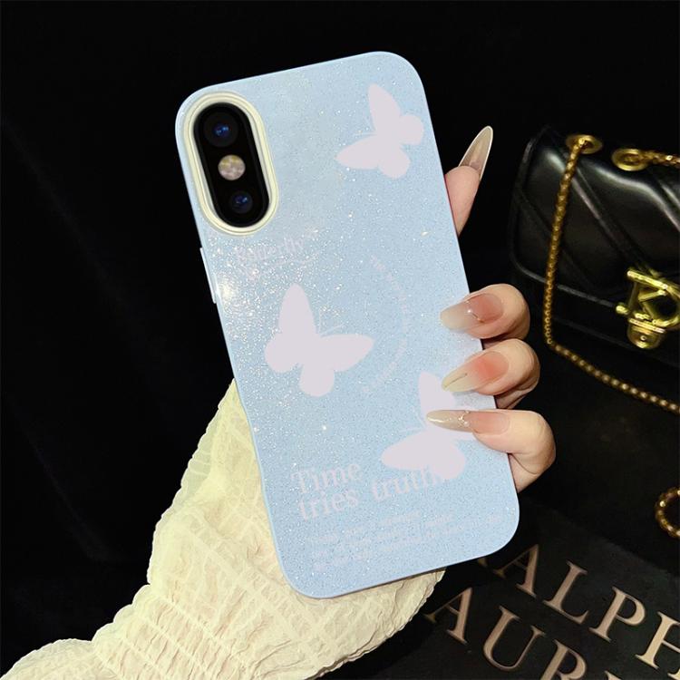 Custodia per telefono ibrida in PC e TPU con motivo a farfalle bianche e glitter IMD., For iPhone 11 Pro Max, For iPhone 11, For iPhone 11 Pro, For iPhone XS / X, For iPhone XR, For iPhone XS Max