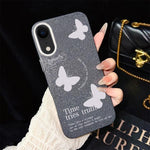 Custodia per telefono ibrida in PC e TPU con motivo a farfalle bianche e glitter IMD., For iPhone 11 Pro Max, For iPhone 11, For iPhone 11 Pro, For iPhone XS / X, For iPhone XR, For iPhone XS Max